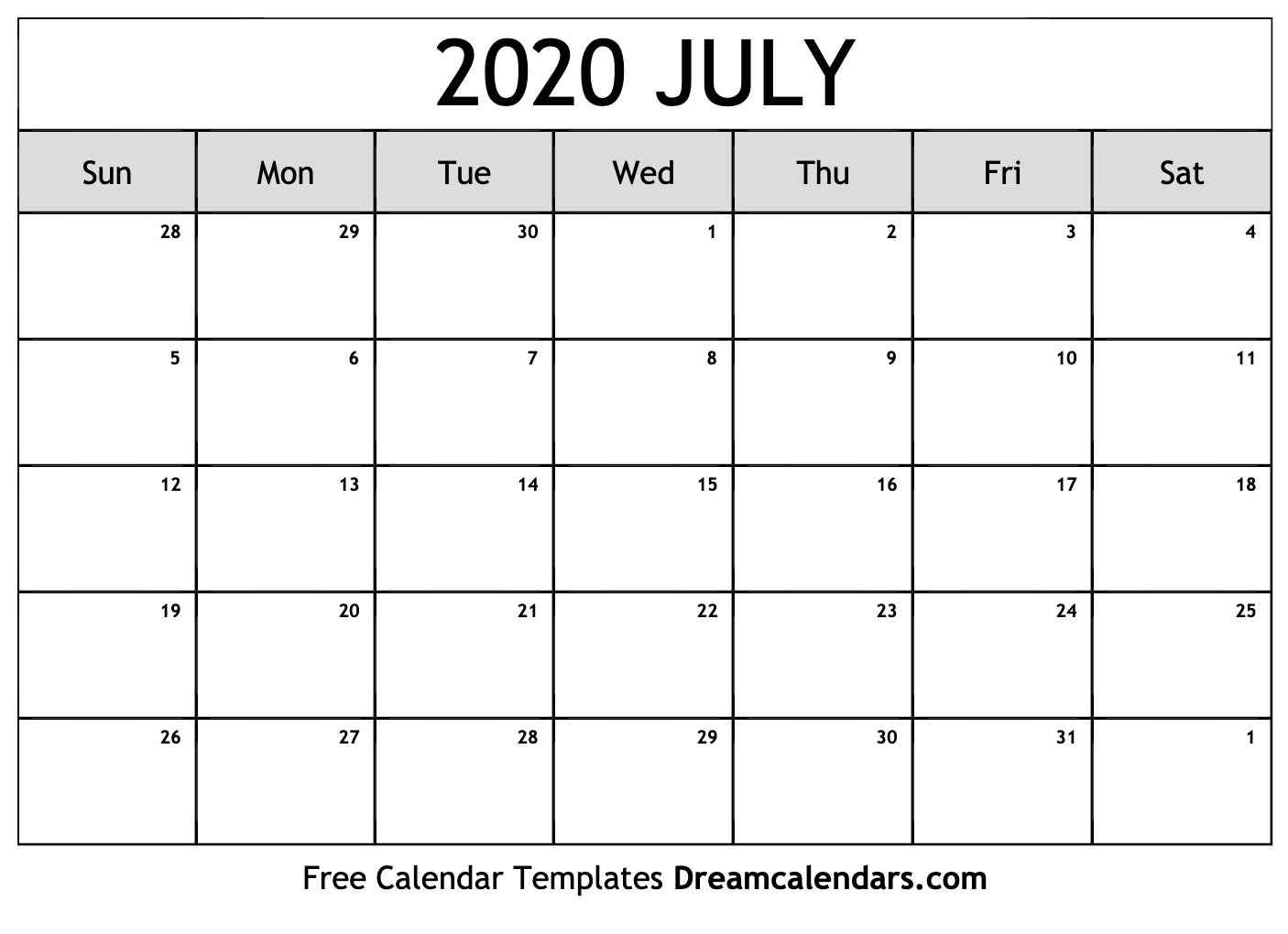 Four Month Printable Calendar July 2020