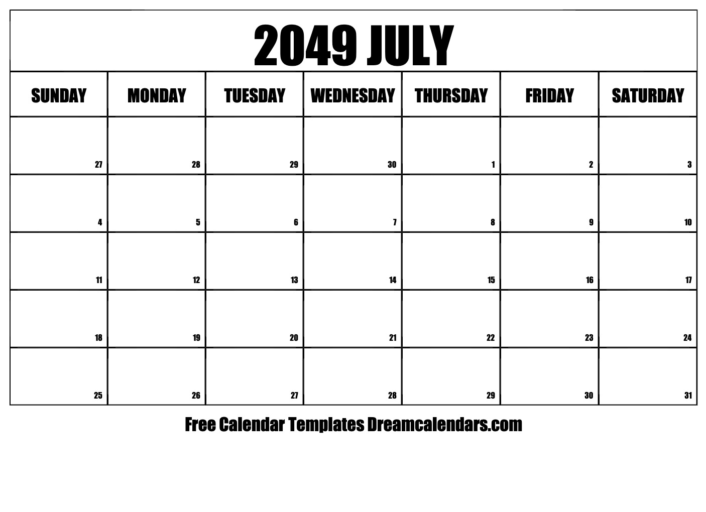 Printable July 2049 Calendar