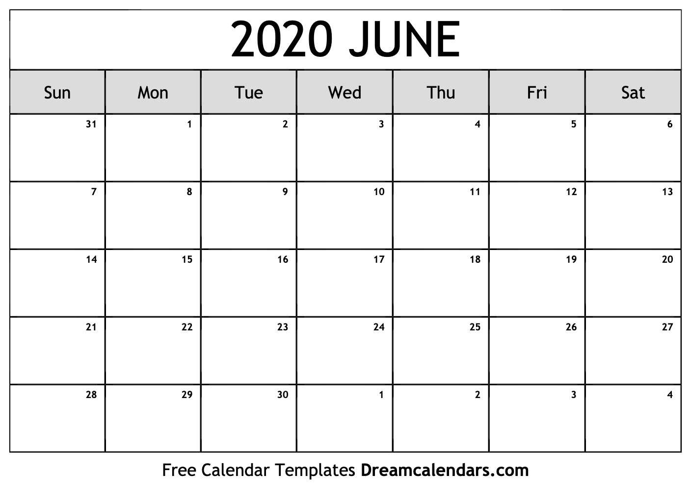 Printable June 2020 Calendar