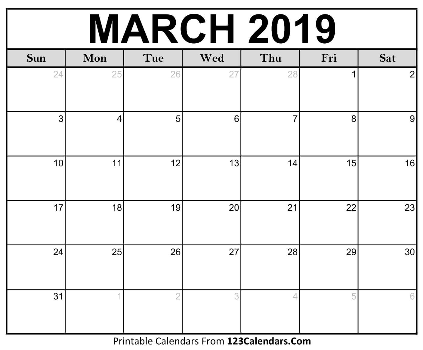 Printable March 2019 Calendar Pdf, Word, Excel Templates