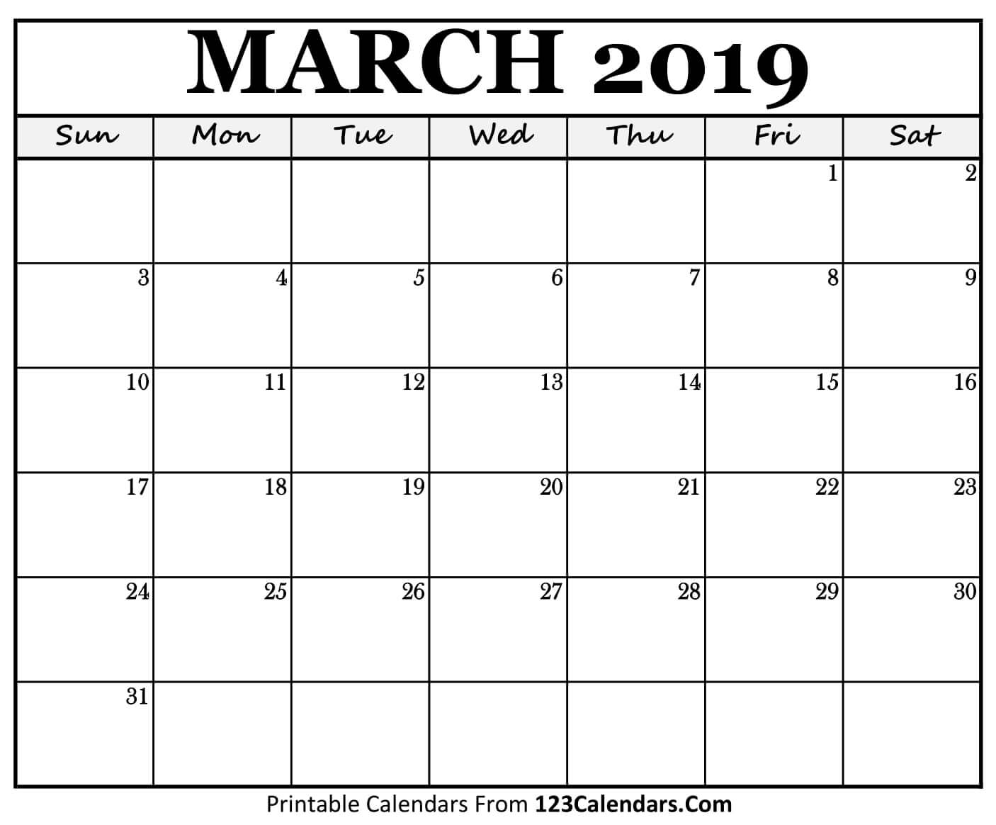 Printable March 2019 Calendar Templates 123Calendars | Isacl