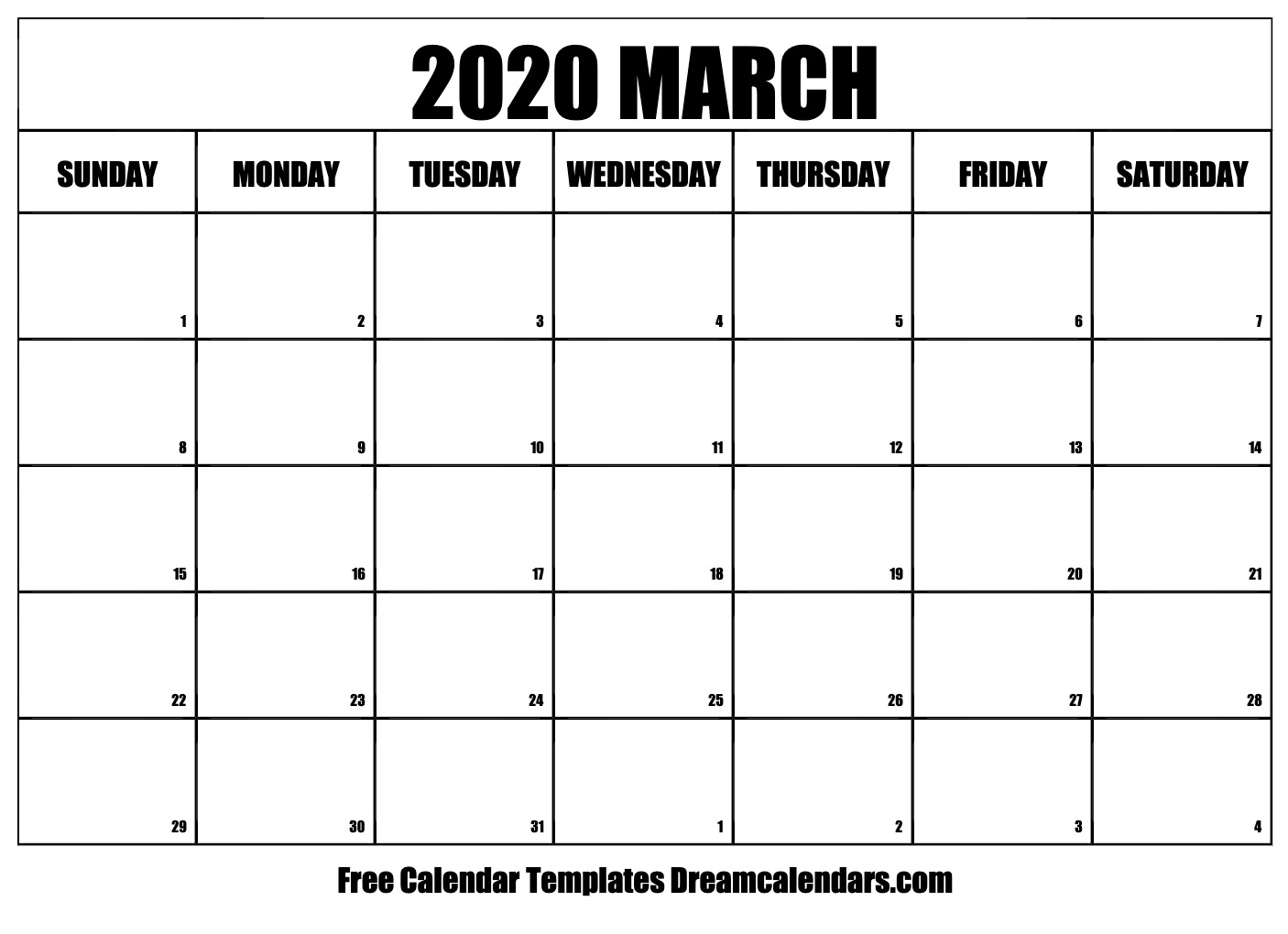 Printable March 2020 Calendar