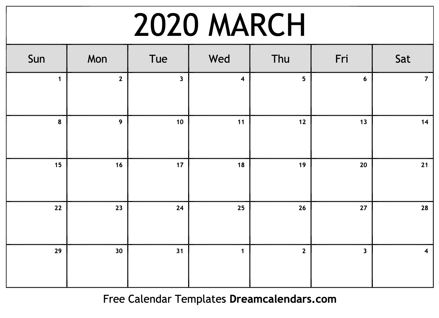 Printable March 2020 Calendar