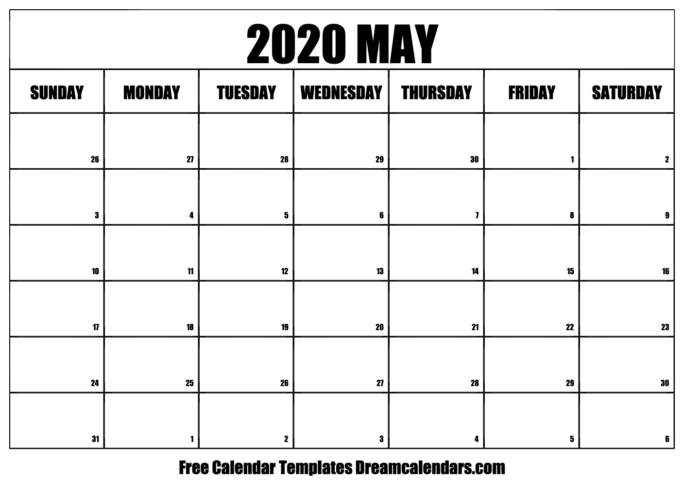 Printable May 2020 Calendar