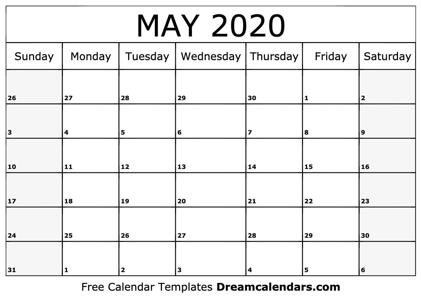 Printable May 2020 Calendar