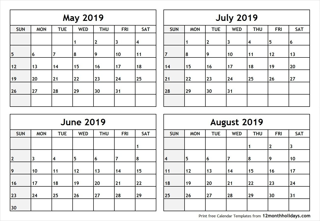 Blank Printable June July Augest Calendars