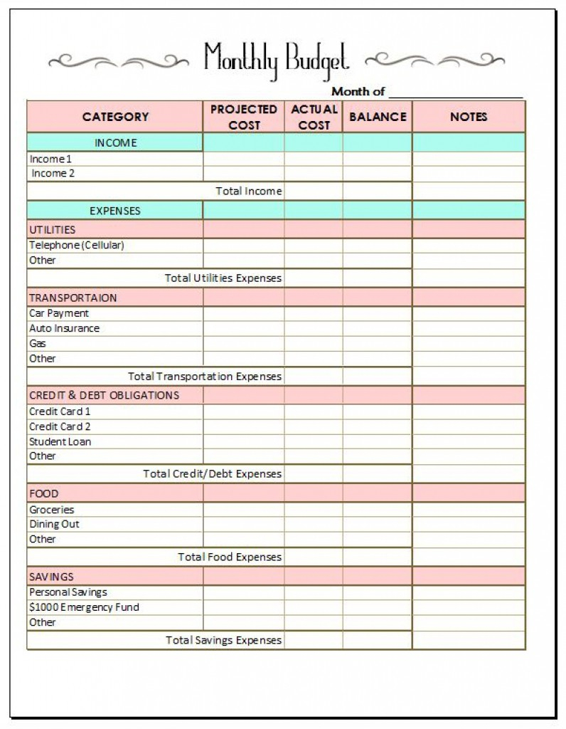 Printable Monthly Budget Calendar Printable Online Calendar