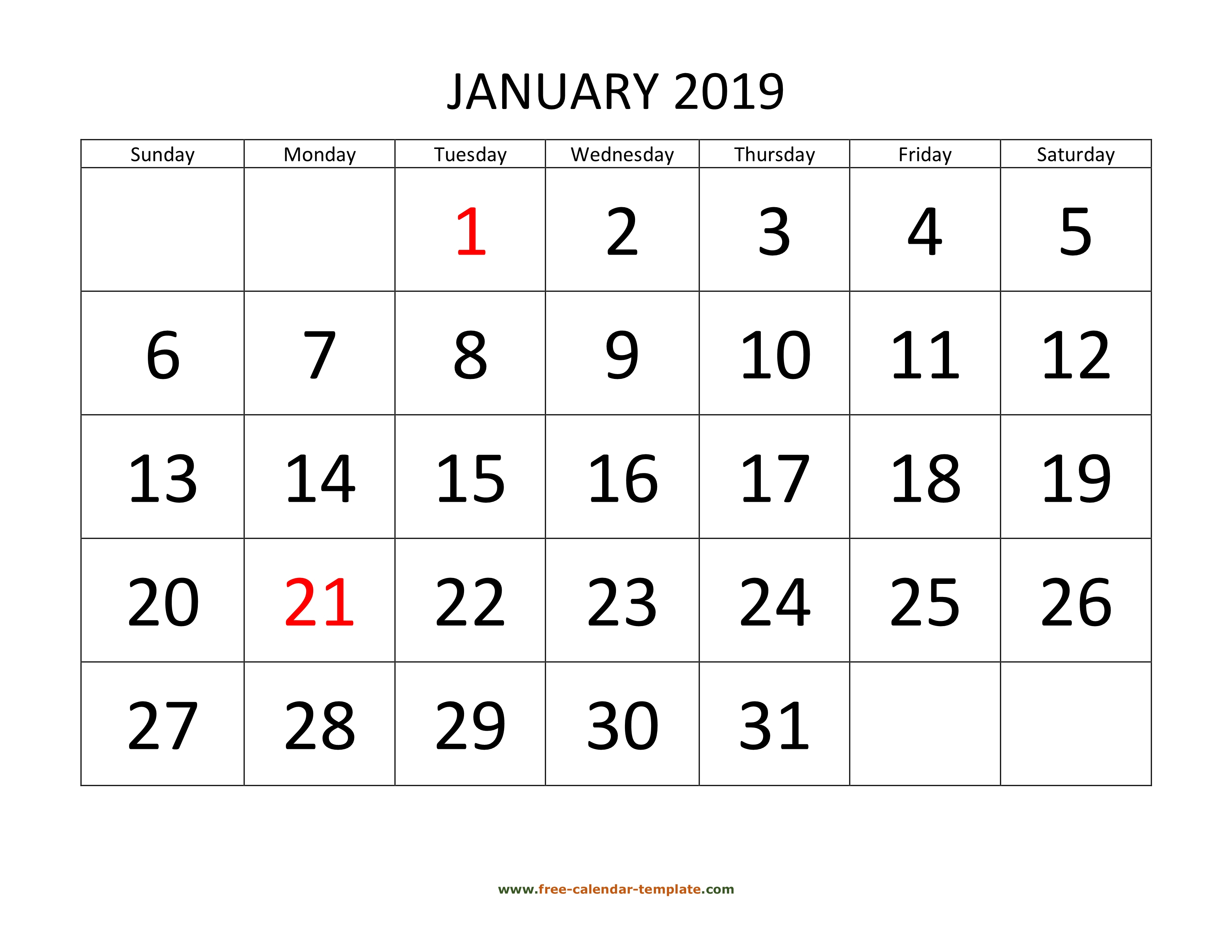 Printable Monthly Calendar 2019 | Free-Calendar-Template