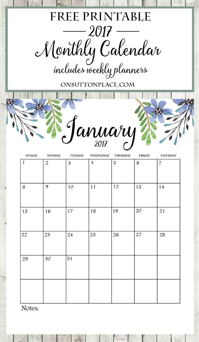 Printable Monthly Calendar | Bloggers&#039; Best Diy Ideas | Free