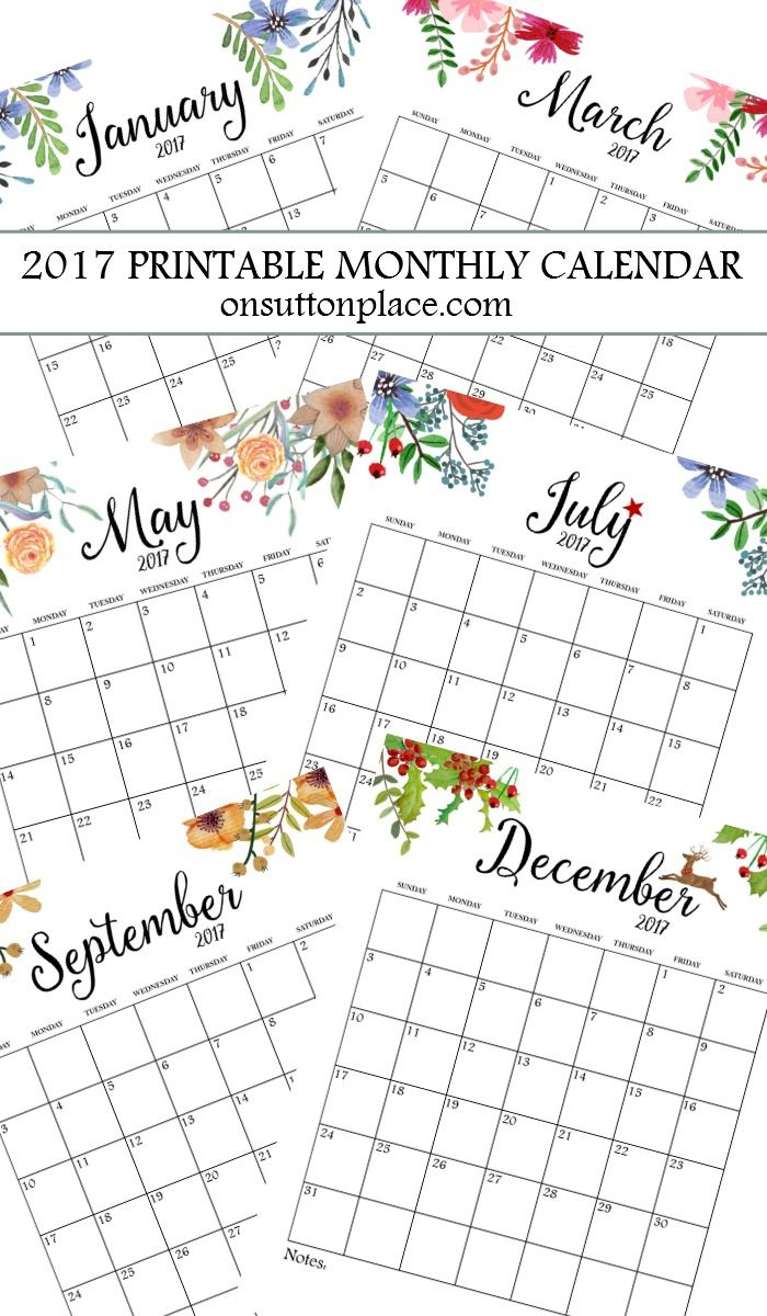 Printable Monthly Calendar | Bloggers&#039; Best Diy Ideas | Free