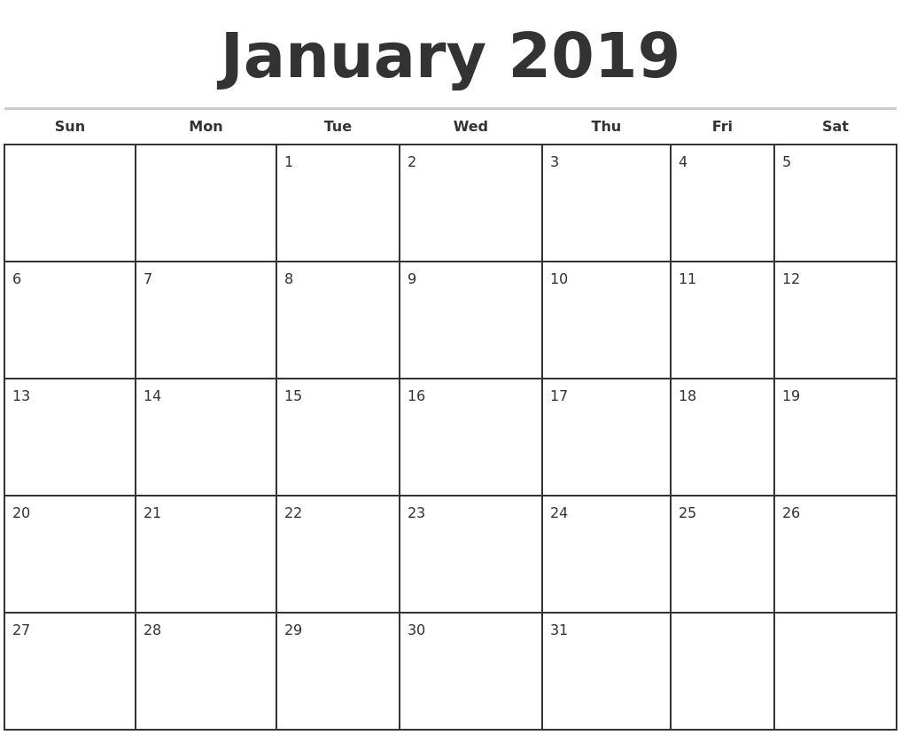 Printable Monthly Calendar Template 2019 | Isacl