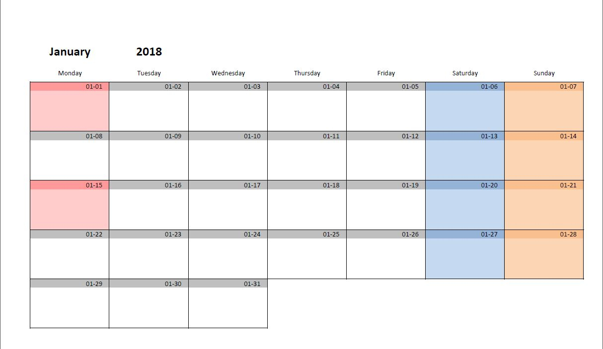 Printable Monthly Calendar Template For Excel | Excel-Malin