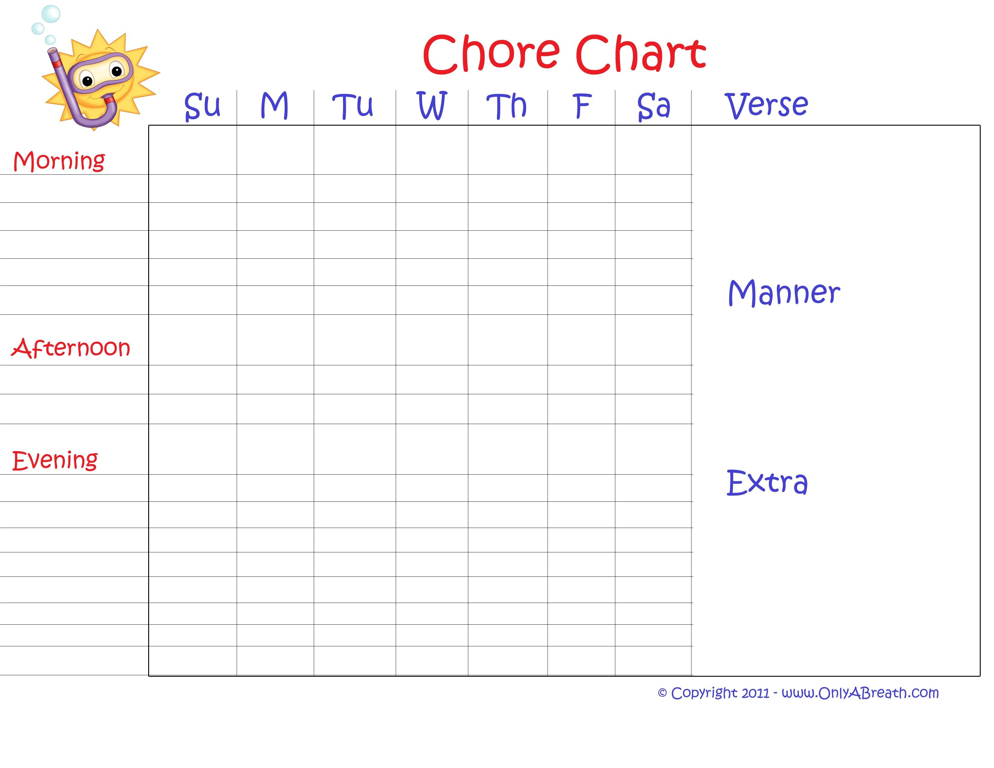 Monthly Chore Chart Printable