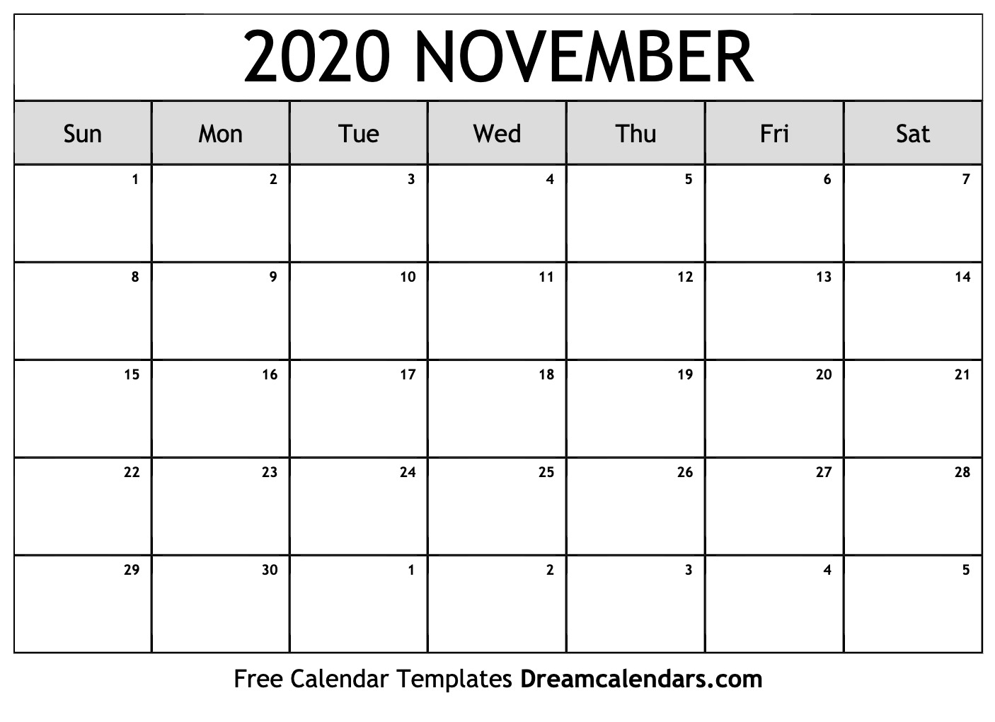 Printable November 2020 Calendar