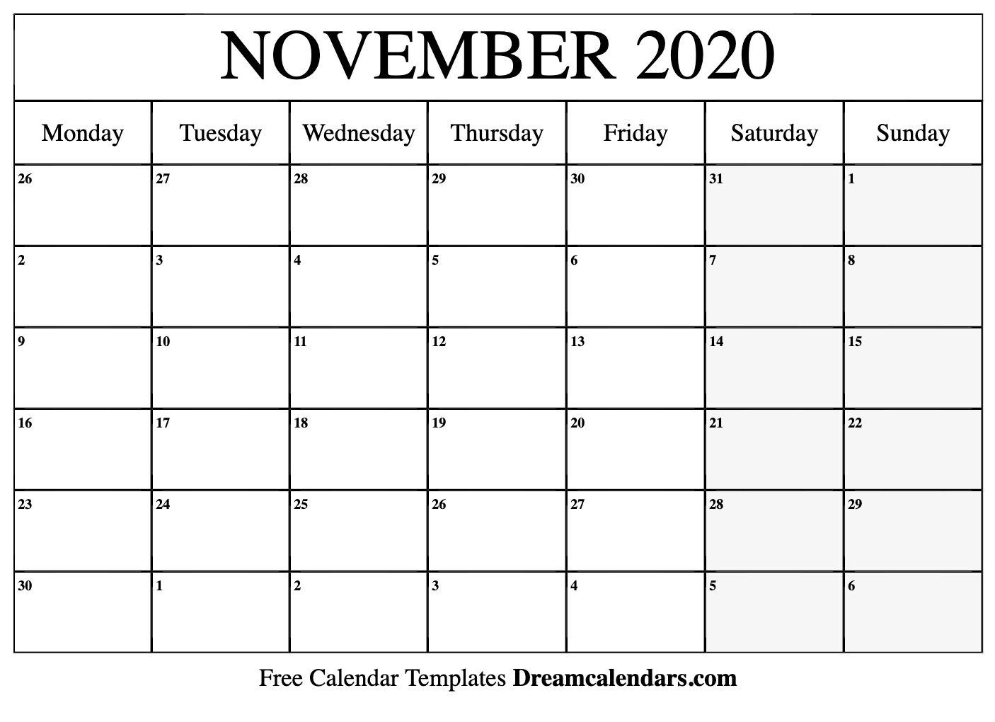 Printable November 2020 Calendar