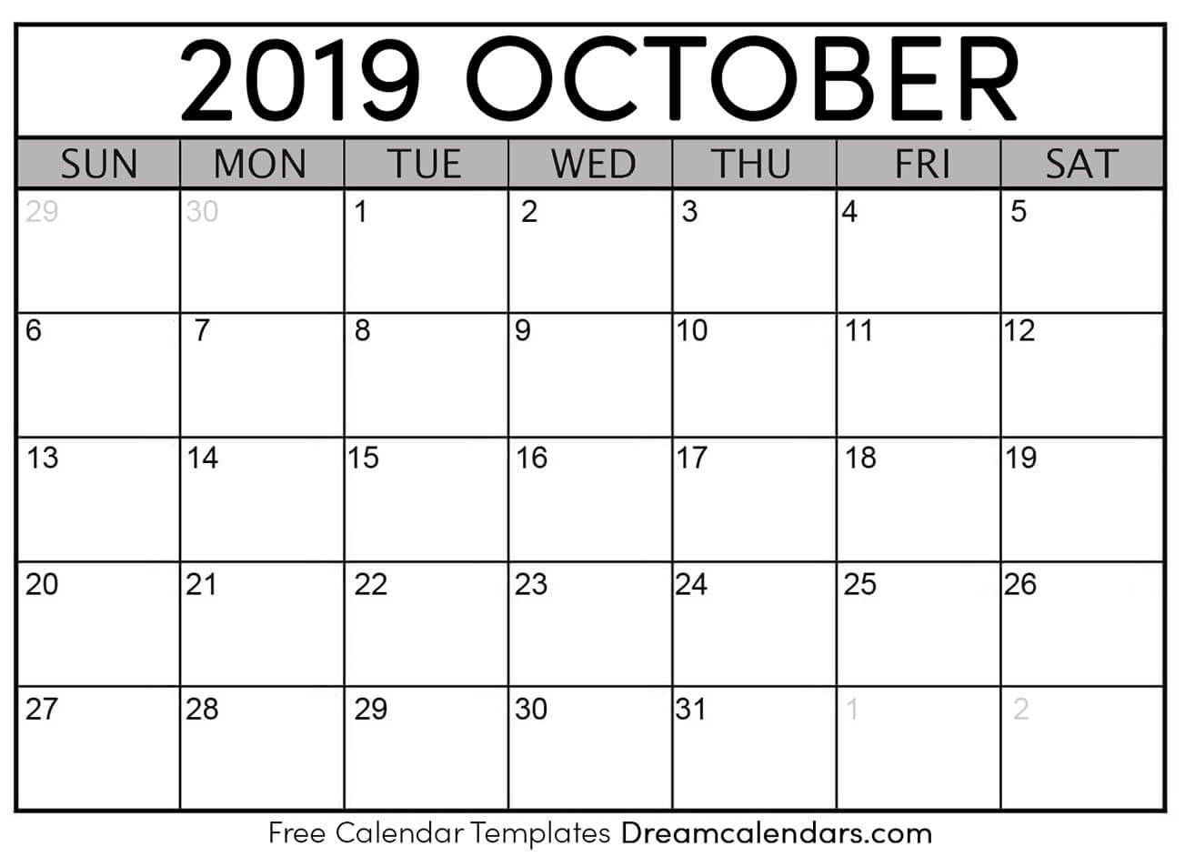 Printable October 2019 Calendar