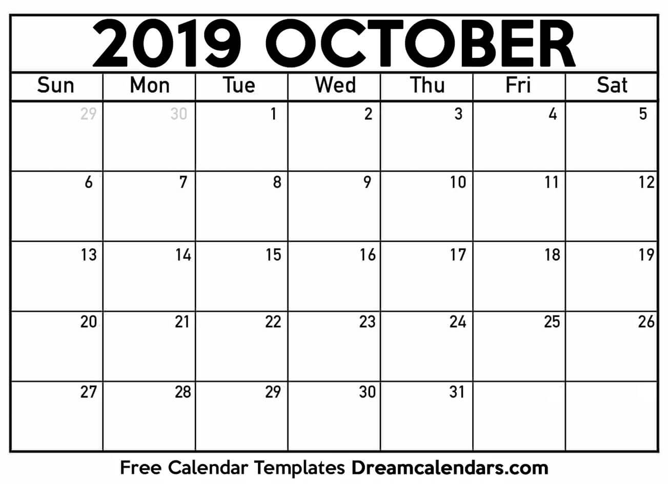 Printable October 2019 Calendar