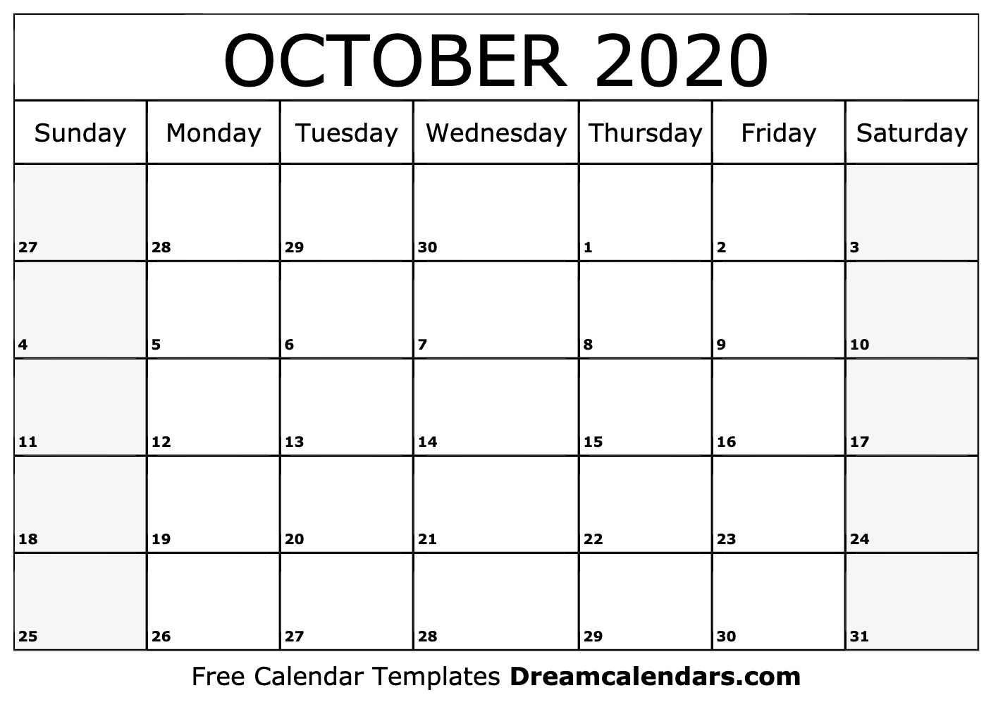 Printable October 2020 Calendar