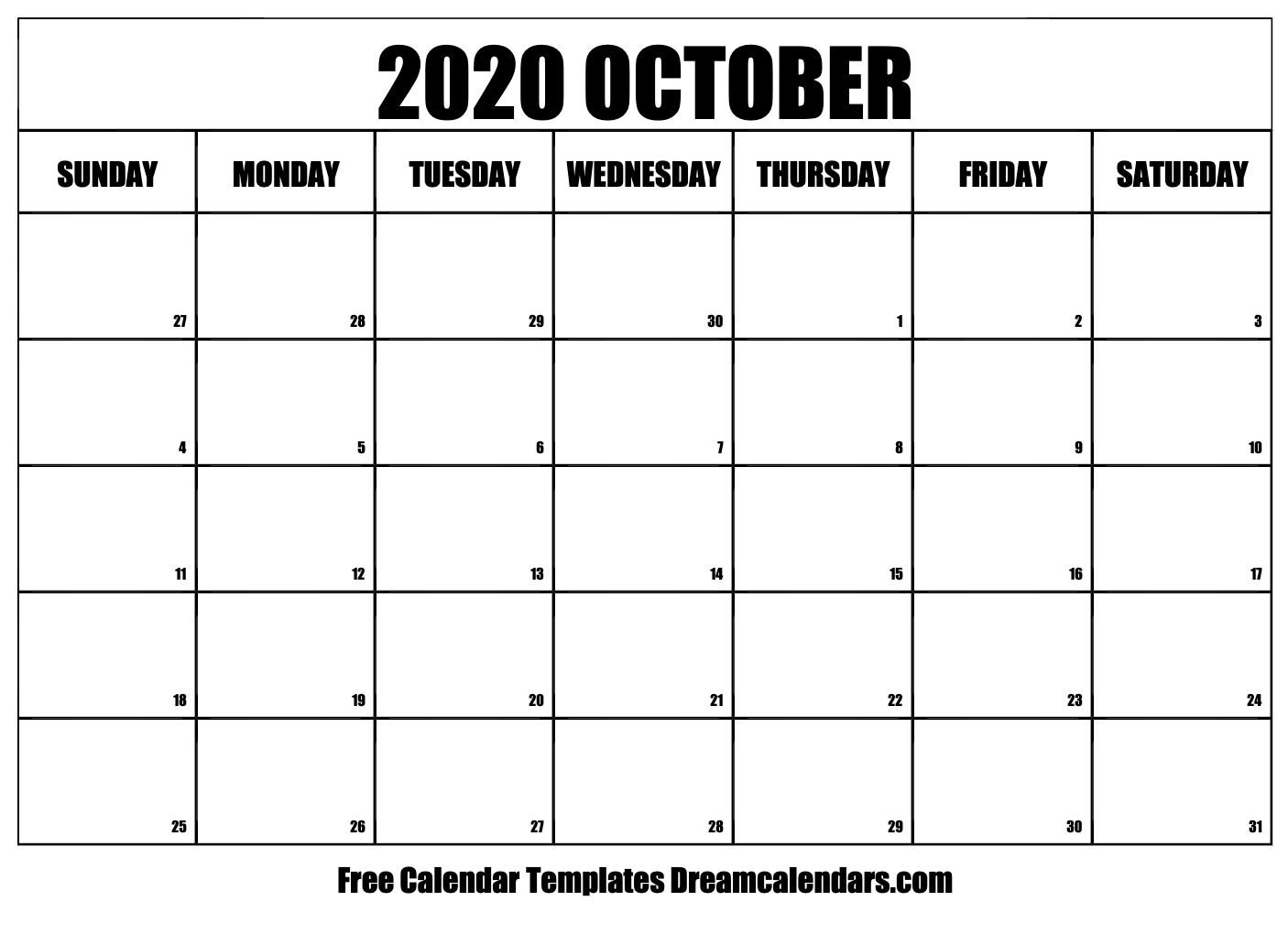 Printable October 2020 Calendar