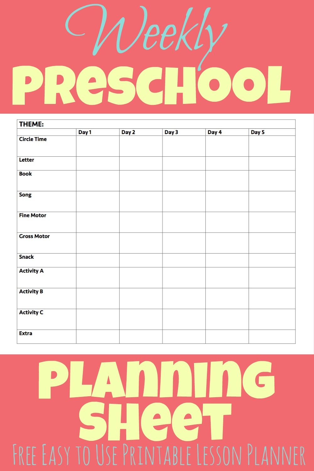 Printable Preschool Week Planning Sheet | More Excellent Me