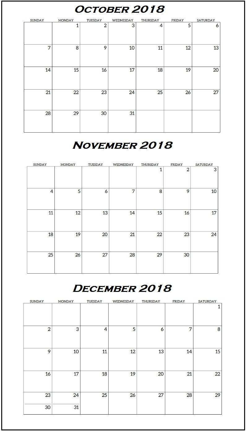 Printable Quarterly Calendar 2018 | Printable Calendar 2019