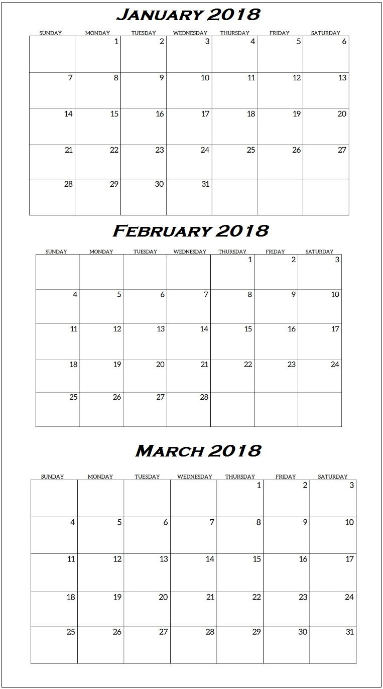 Printable Quarterly Calendar 2018 | Printable Calendar 2019