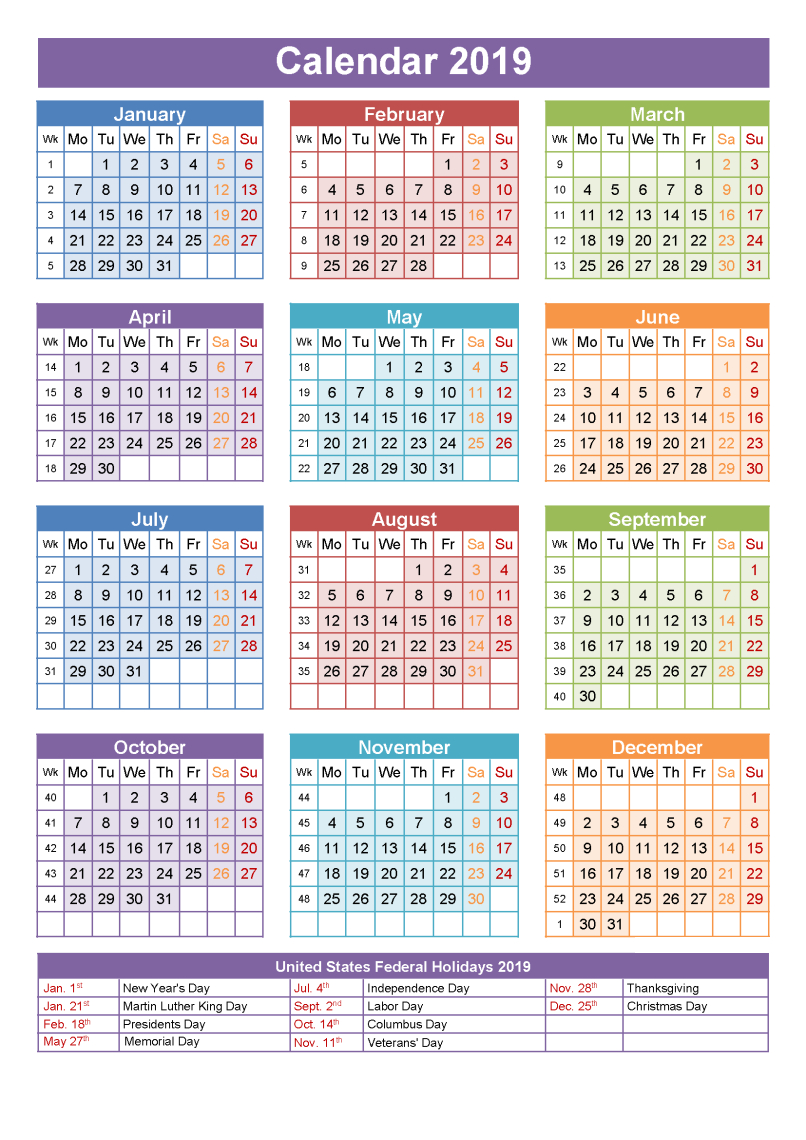 Printable School Calendar 2019 South Africa | Printable