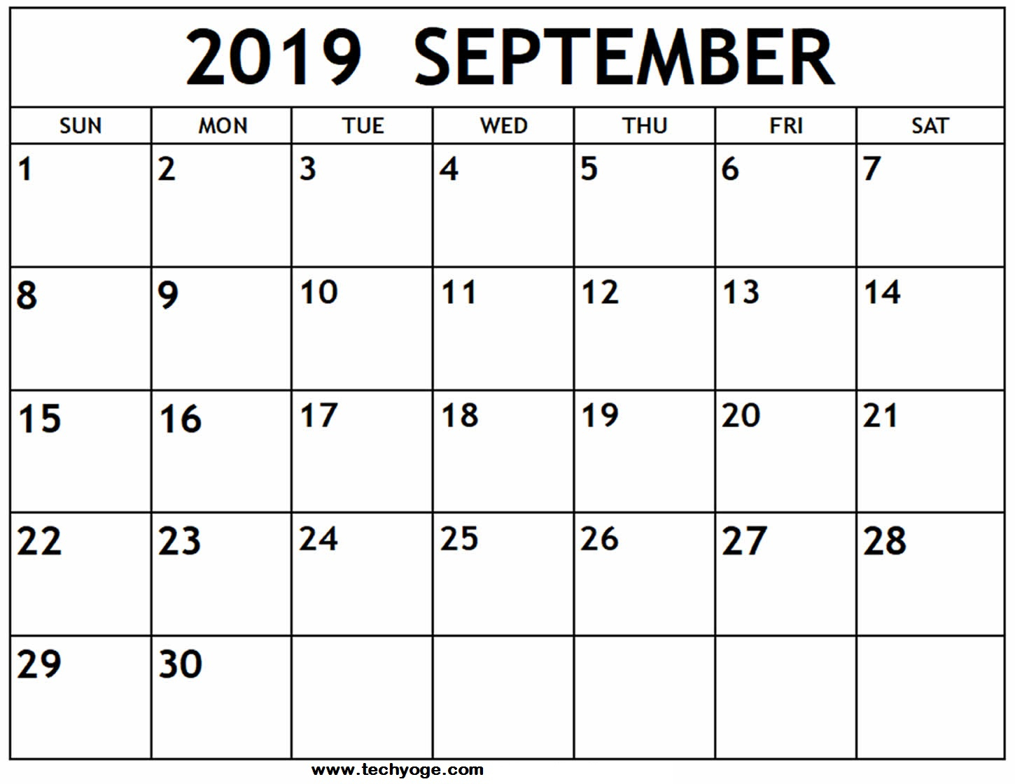 Printable September 2019 Calendar With Holidays Template