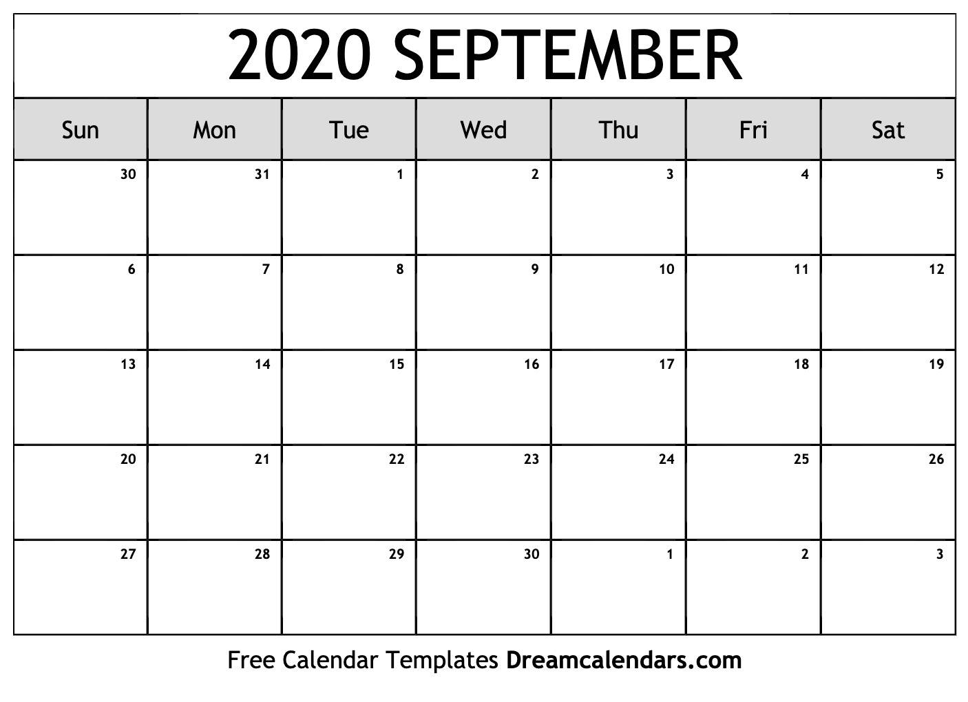 Printable September 2020 Calendar