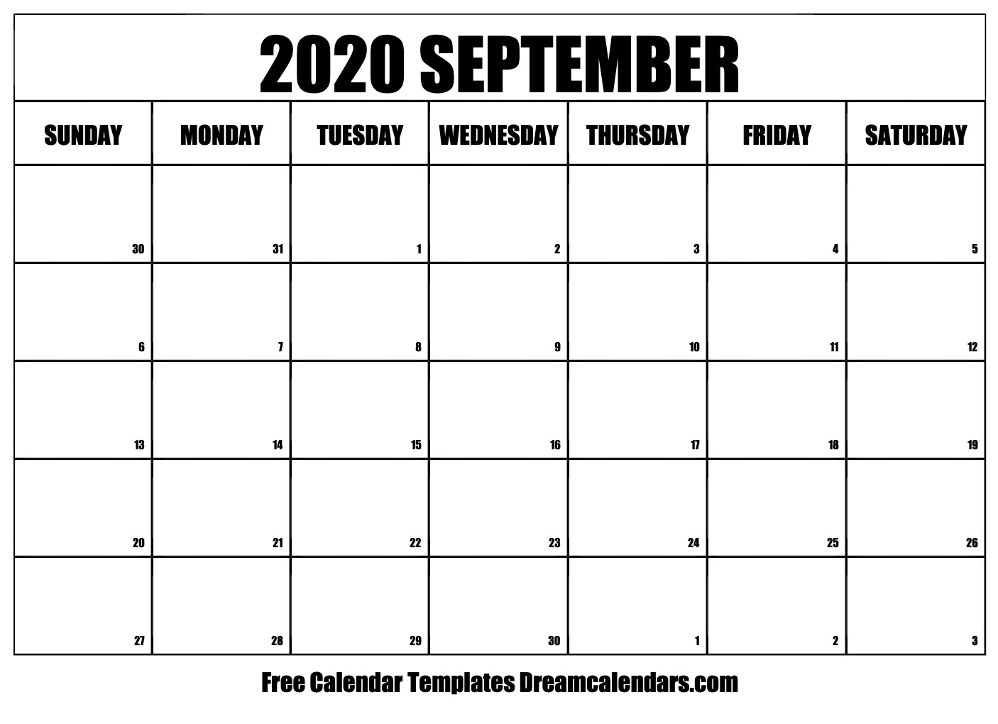 Printable September 2020 Calendar