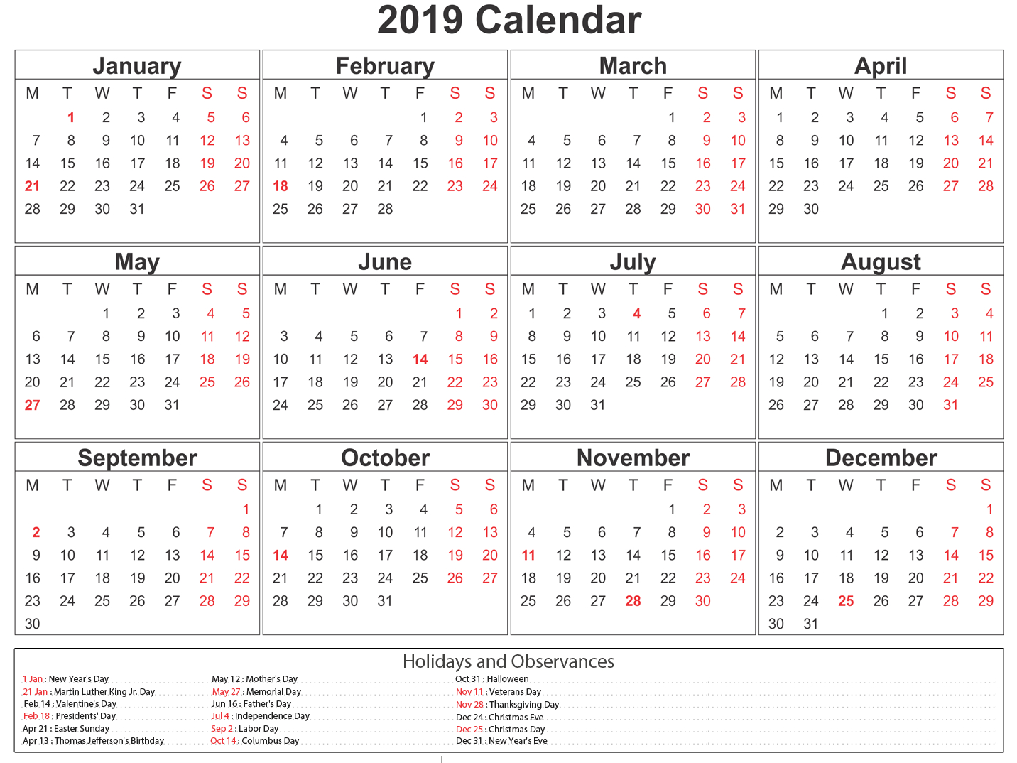 Printable South Africa 2019 Calendar #southafrica #calendar