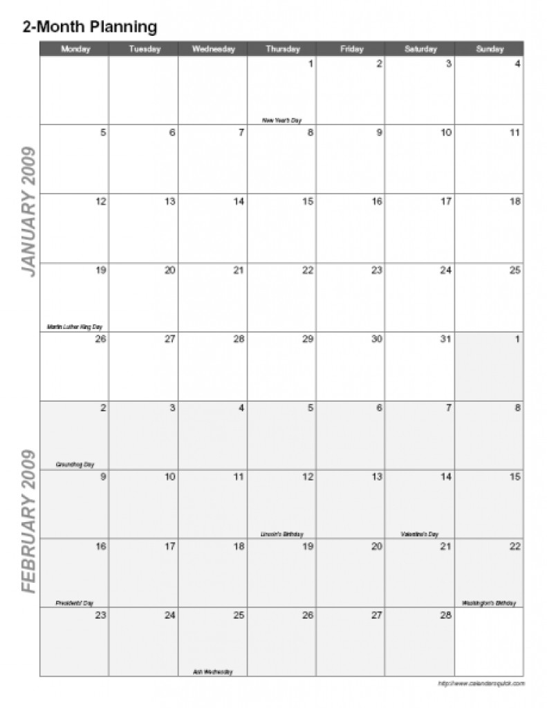 Printable Two Month Calendar Printable Online Calendar With
