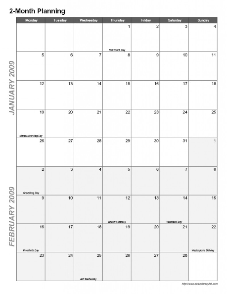 calendar template 2 months per page 2018