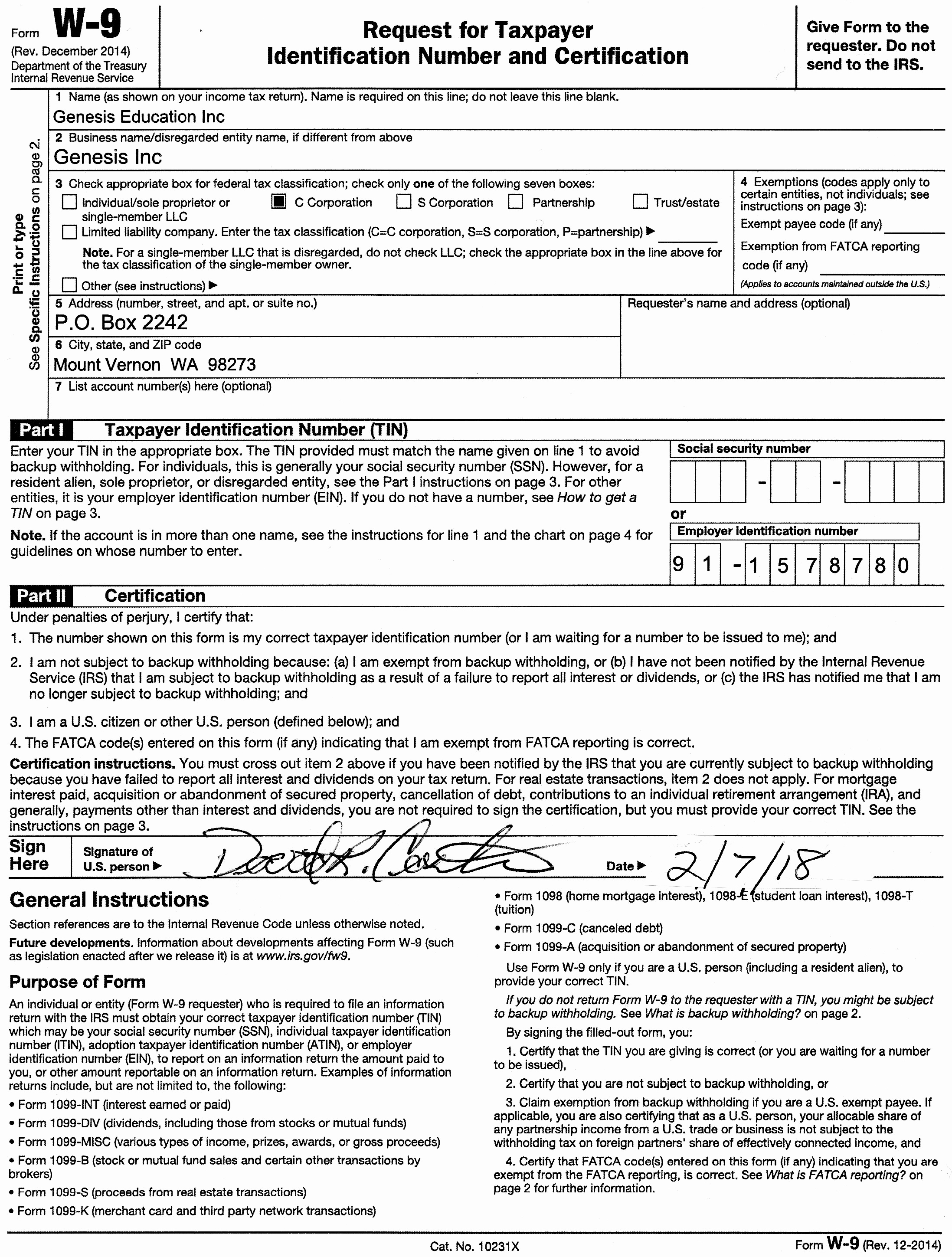 2017 W 9 Printable Form