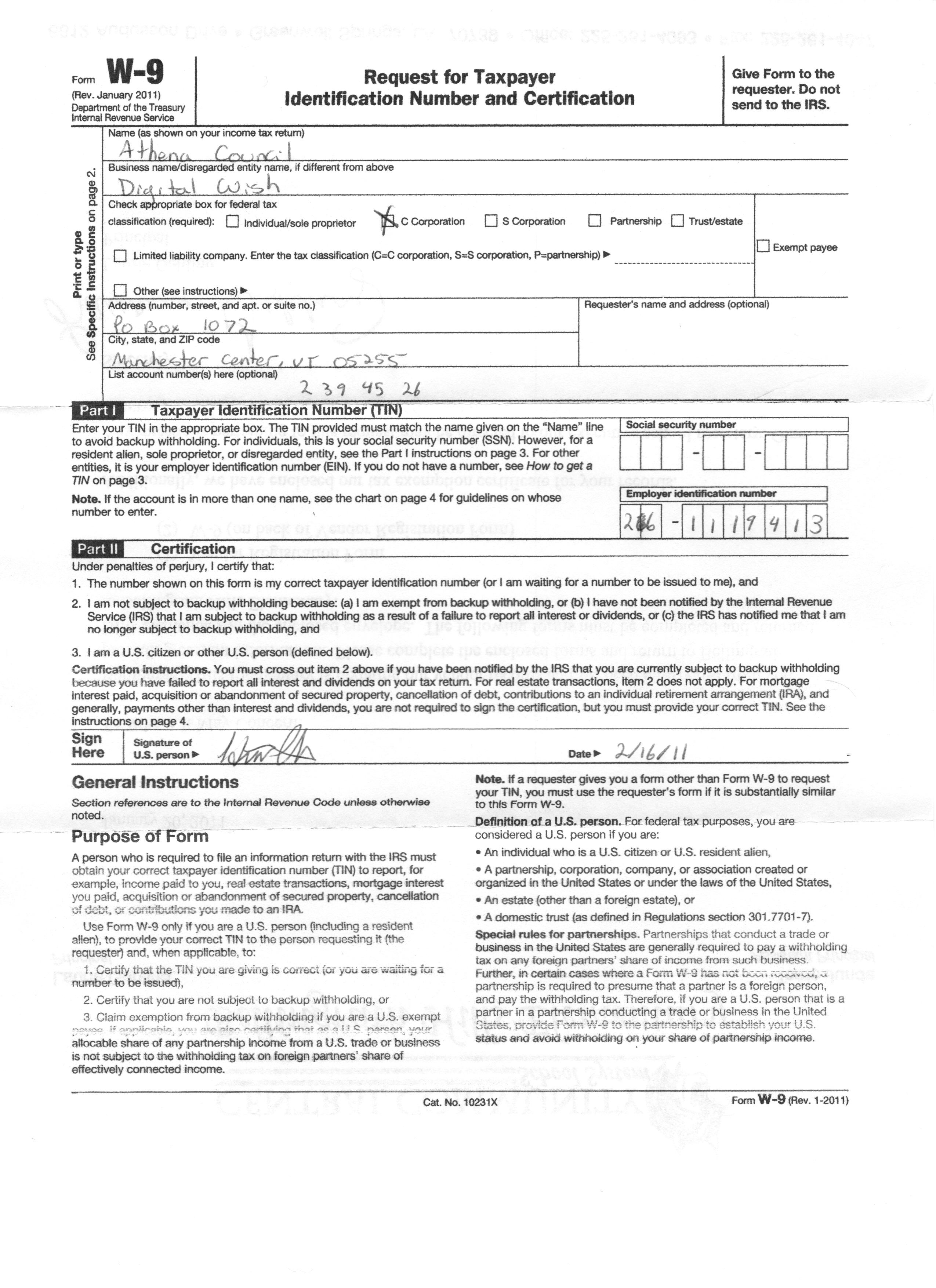 Printable W-9 Tax Form