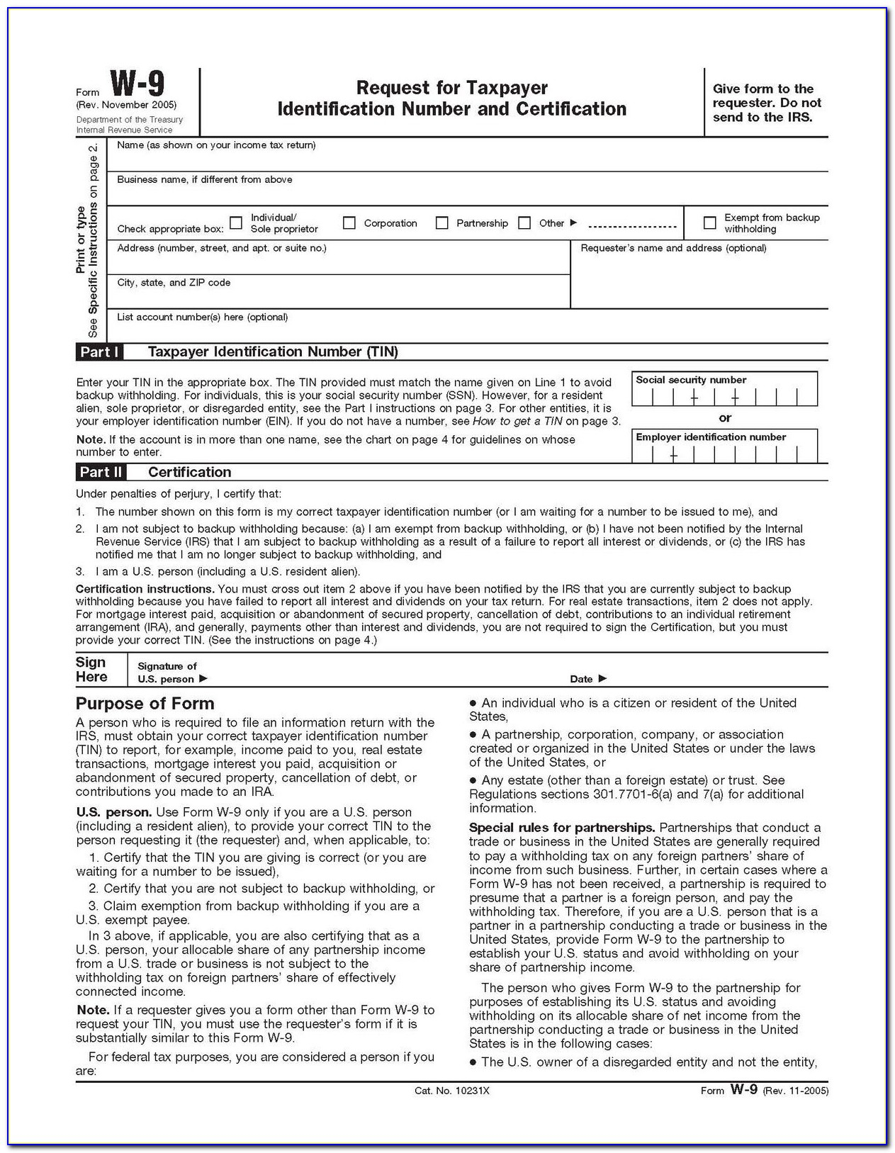 Printable Blank W-9 form #1