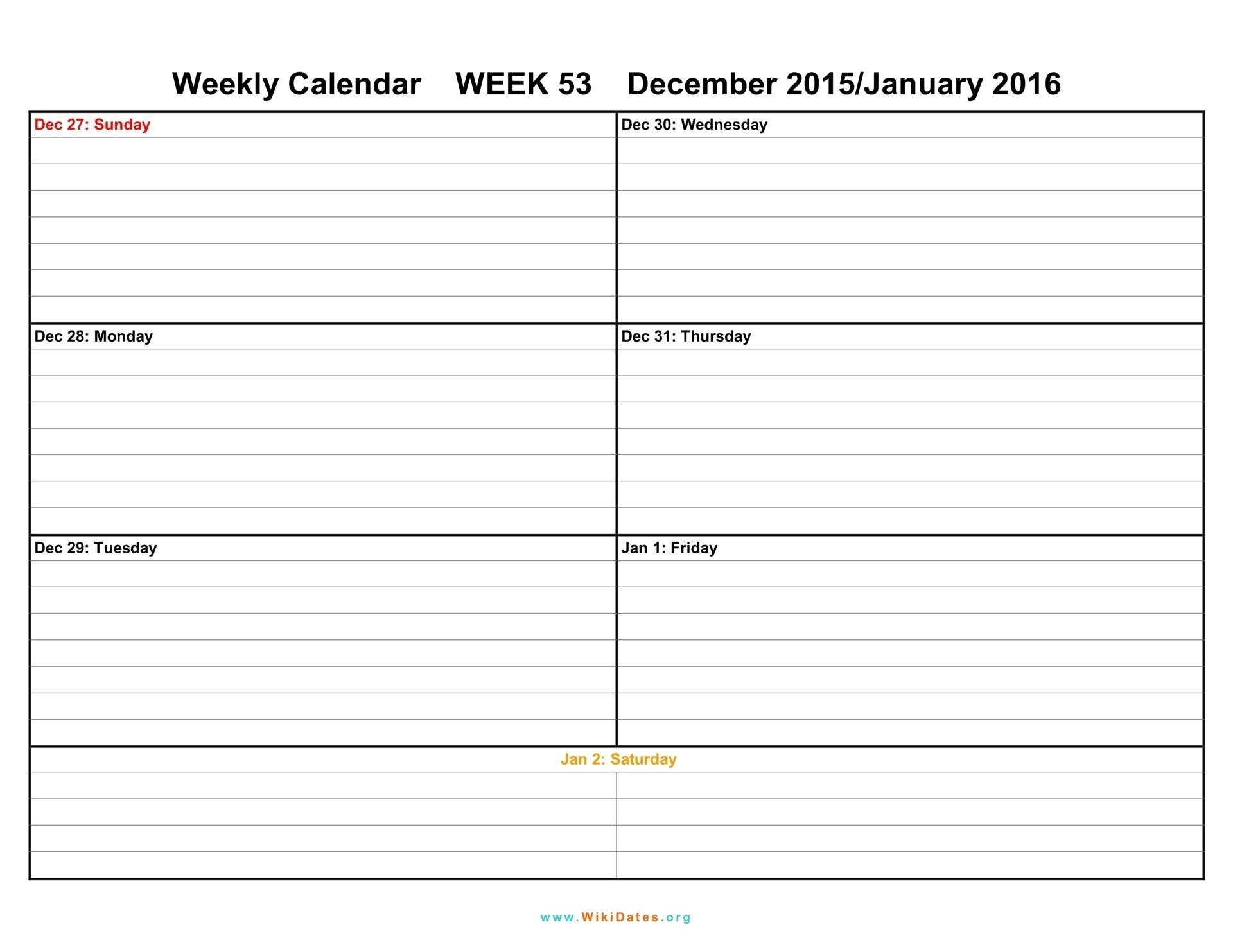 Printable Weekly Calendar Two Week Template Weeks Blank