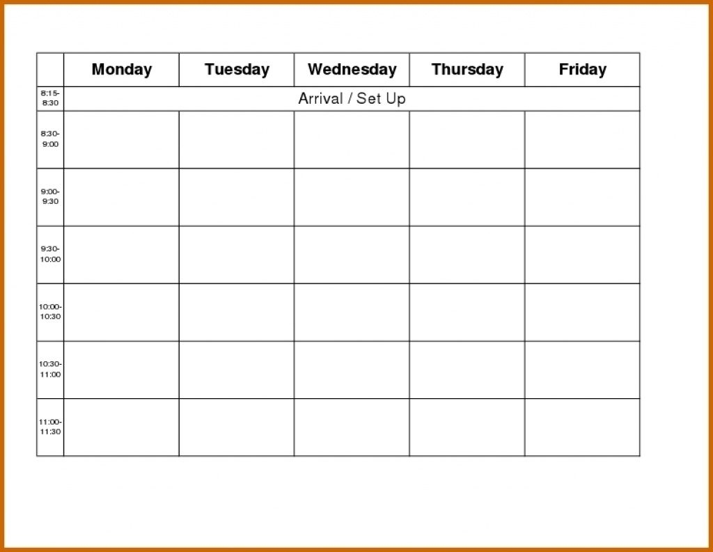 Weekly Calendar Template Monday to Friday