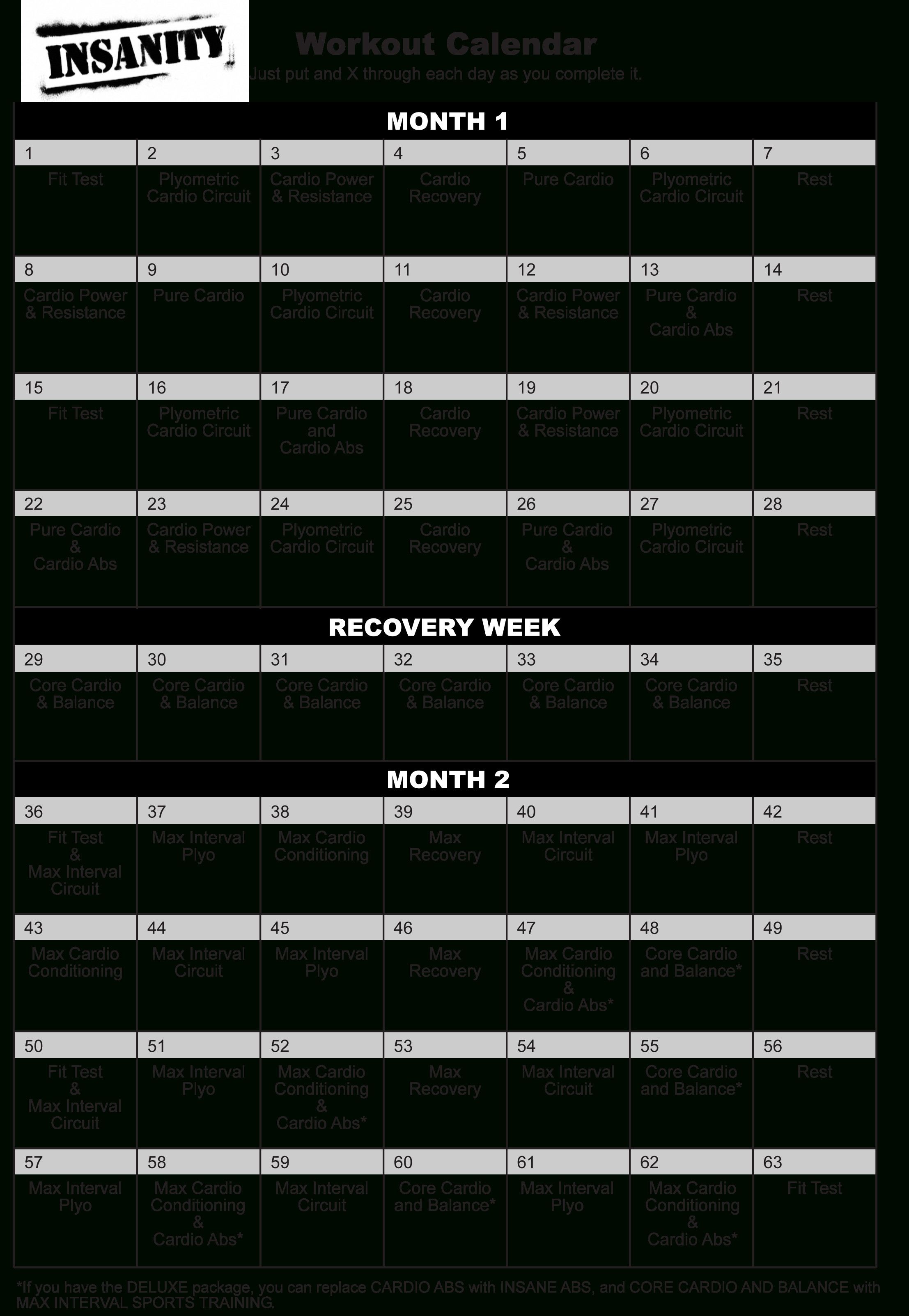 insanity workout schedule download printable pdf insanity calendar