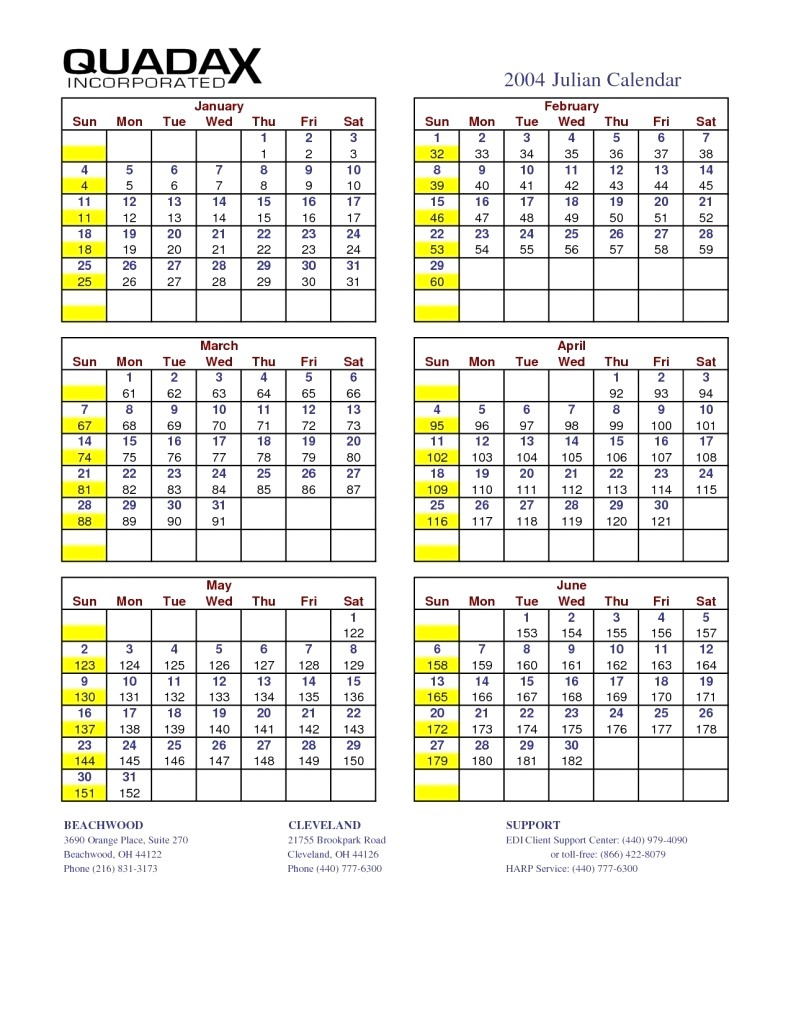 Julian Date Calendars Printable