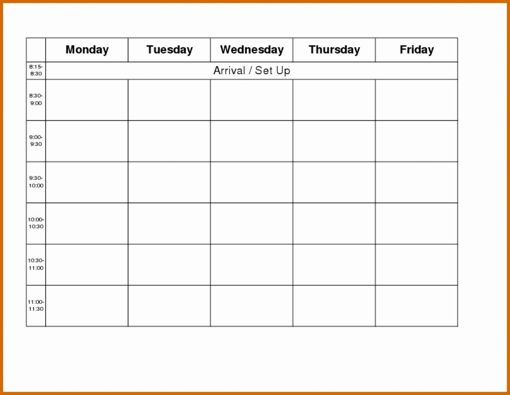 Schedule Plate Monday Through Friday Weekly Calendar Word