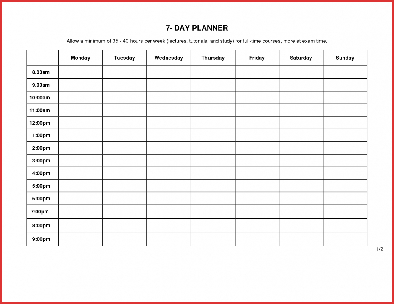 Schedule Template Blank Day Calendar Free Week Printable