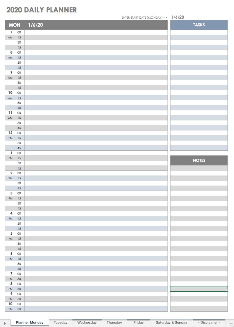 Calendar/planner 2020 Hourly Free Printable Example Calendar Printable