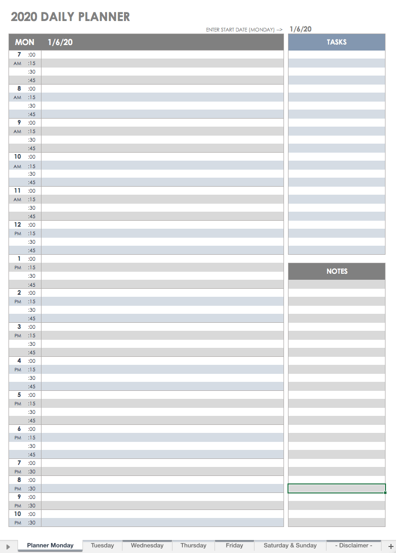 calendarplanner 2020 hourly free printable example