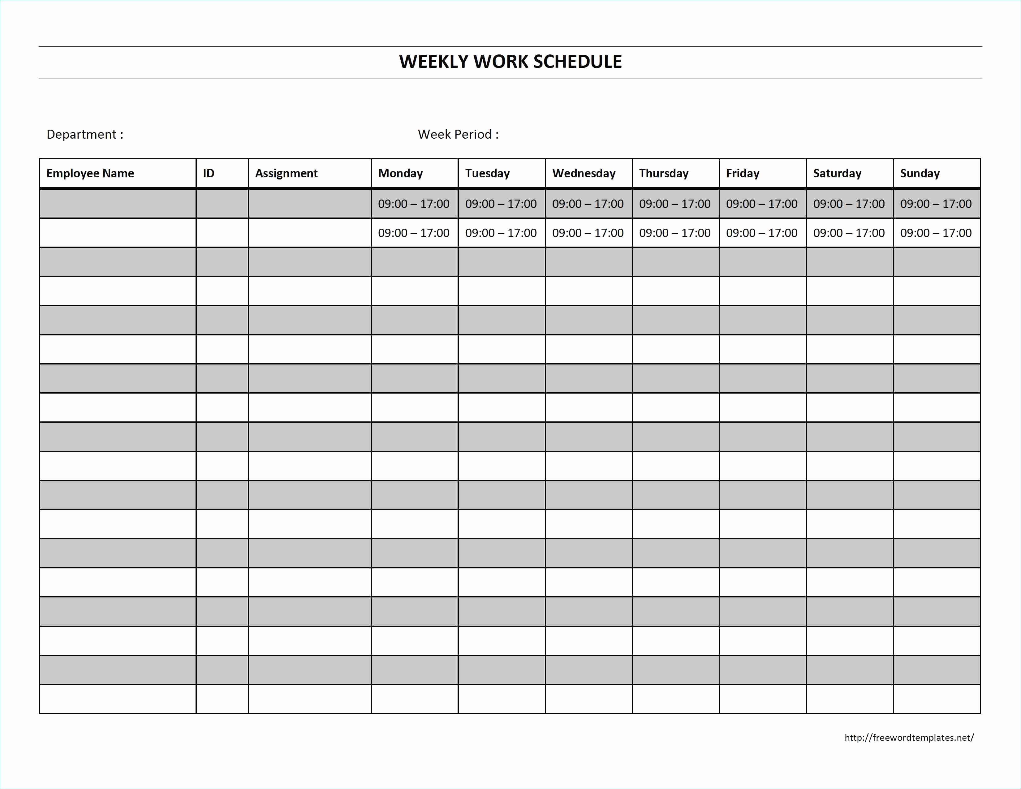 free printable work schedules templates