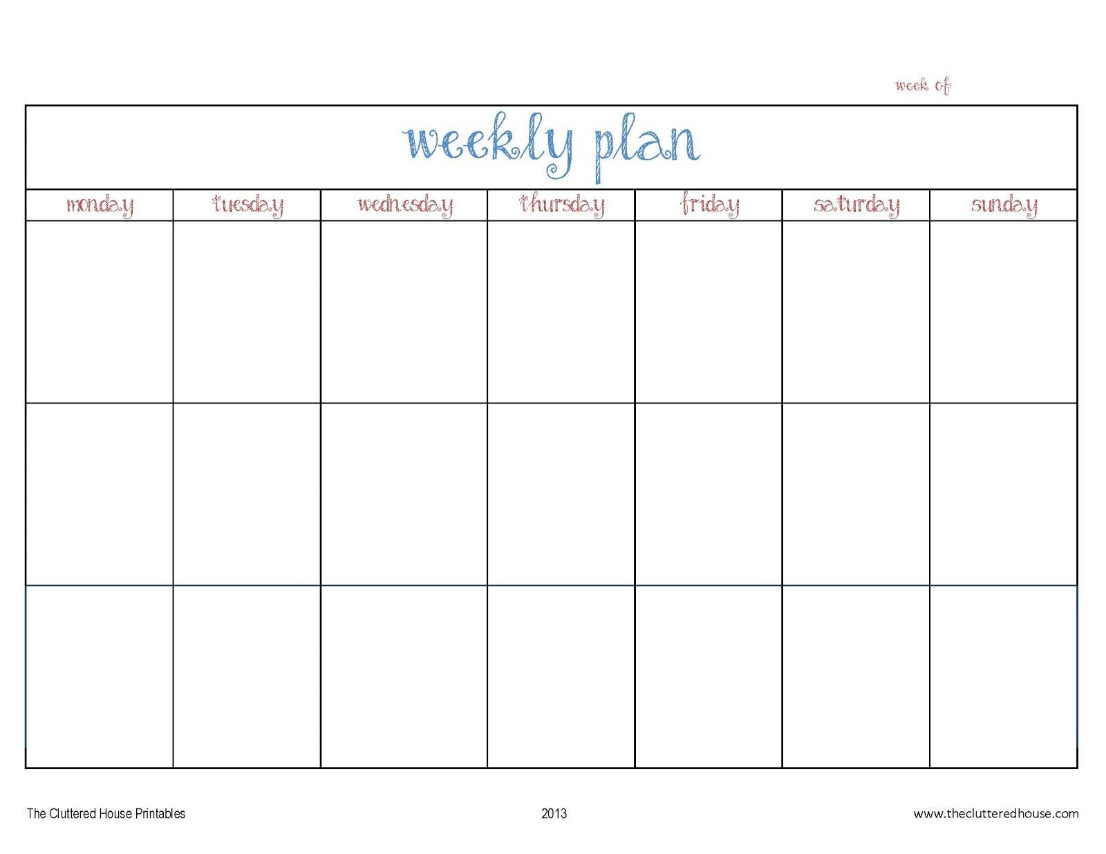 Schedule Template Monday Through Friday Blank Y Calendar