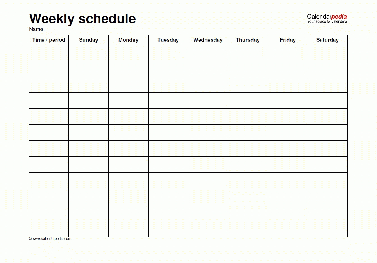 Schedule Template Monday Through Friday Monthly R Word