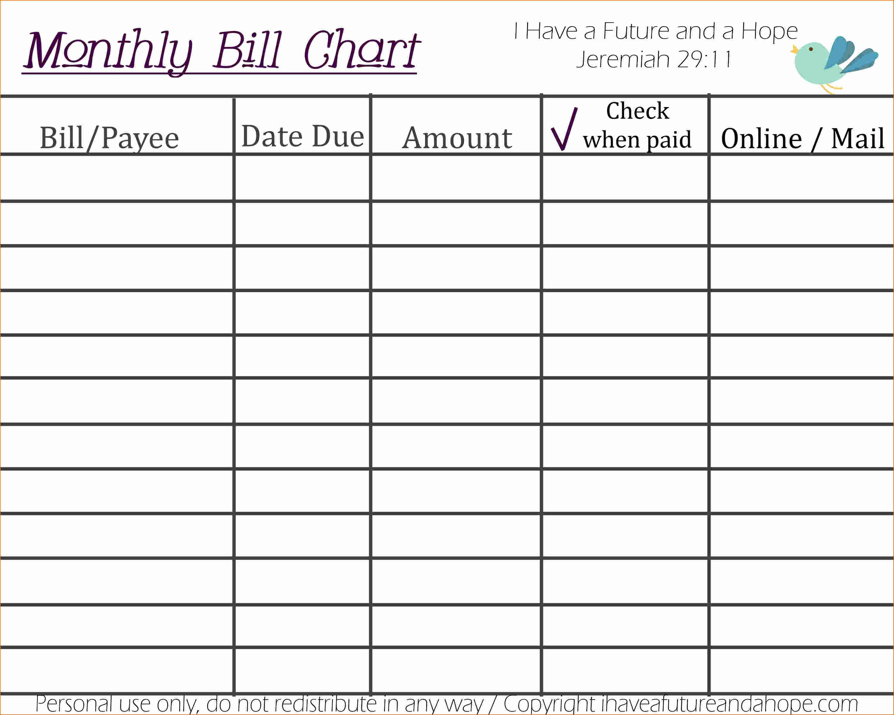 Schedule Template Printable Monthly Bill Anizer Online