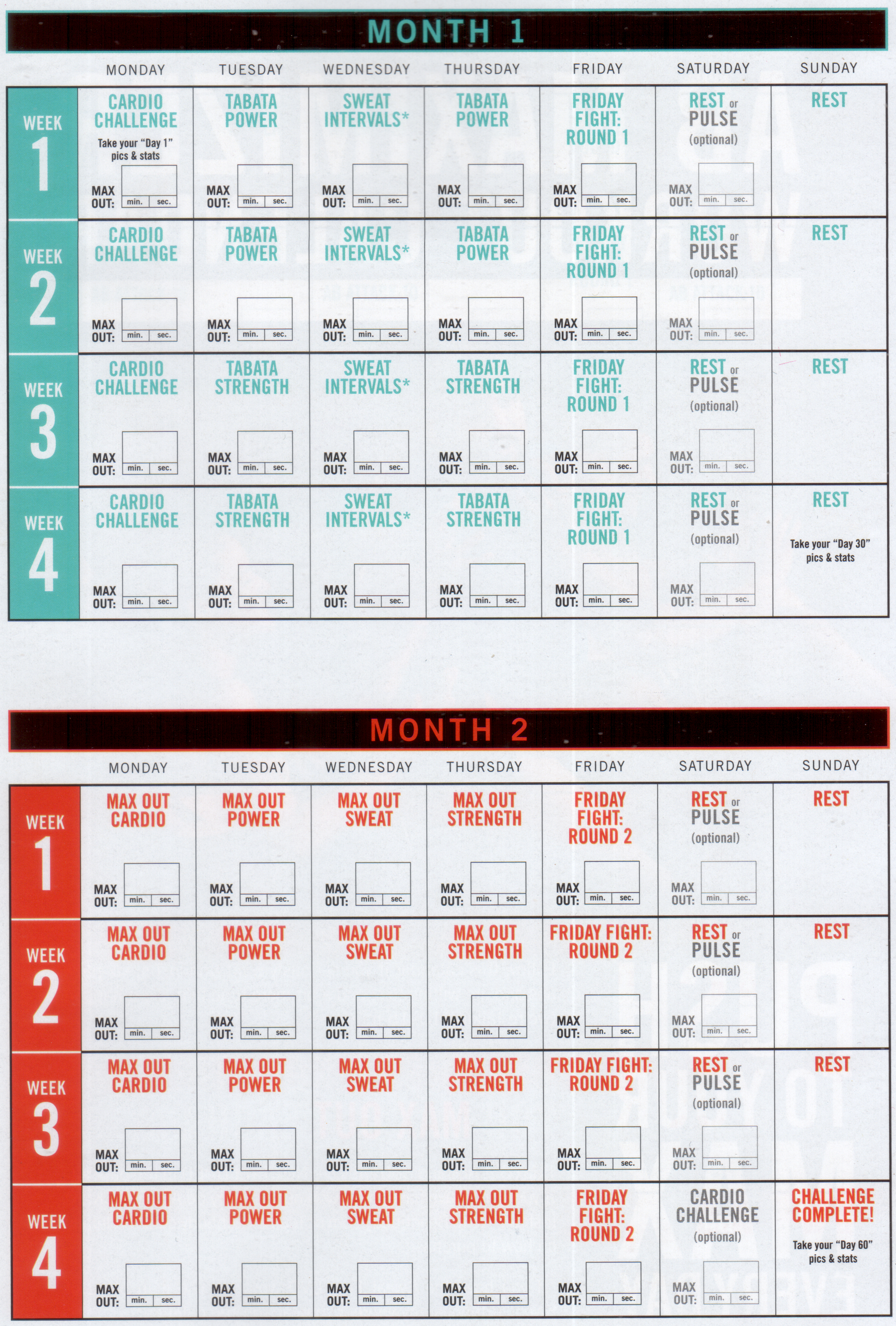 Schedule | Work It Out! | Insanity Max 30, Insanity Workout