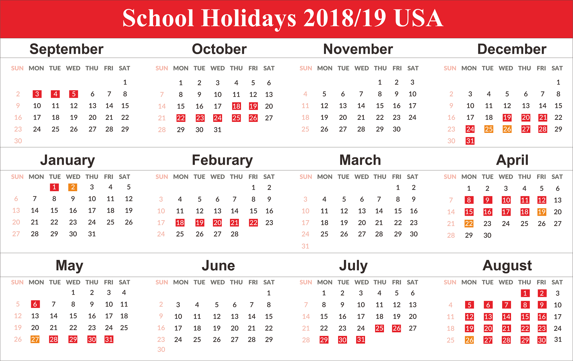 School Holidays 2019 For Usa | Us Holidays 2019 | Bank